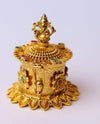 Betterminds Metal Traditional Gold-Plated Kumkum Box with Ganesha Design, Red and Green Stone Work, Decorative Holder
