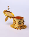 Betterminds Metal Traditional Gold-Plated Kumkum Box with Ganesha Design, Red and Green Stone Work, Decorative Holder