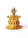 Betterminds Metal Traditional Gold-Plated Kumkum Box with Ganesha Design, Red and Green Stone Work, Decorative Holder