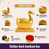 Betterminds Decorative Storage Box with Golden Duck Figurine, Brocade Fabric with Gold Border, Square Shape Korai box with Lid