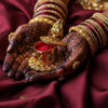 Betterminds Antique Gold Kumkum Box with Lakshmi Design, Gemstone Decorated, Traditional Temple Jewellery